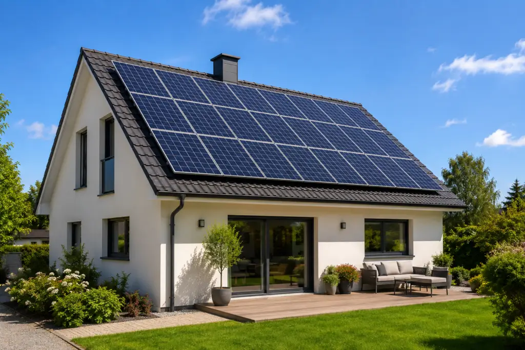 Une maison &eacute;quip&eacute;e de panneaux solaire